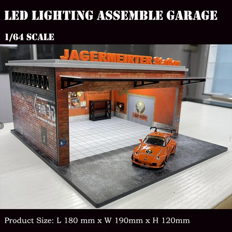 Assemble Diorama 1:64 LED Lighting Garage Model Car Parking Station - Orange