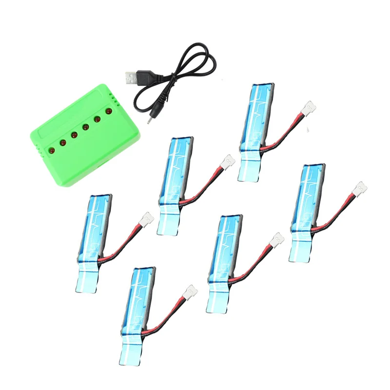 ABUM-6PC 3.7V 520Mah 30C Ulepszona bateria Li-Po z ładowarką USB do Wltoys XK K110 K110S V930 V977 Części zamienne do helikopterów RC