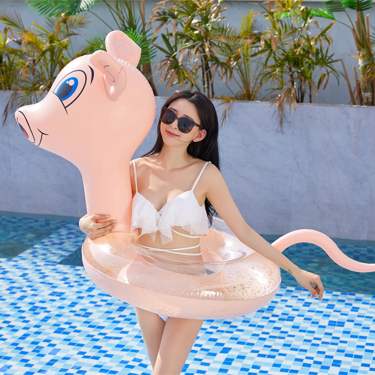 

1pc Adult Adorable Pattern Thickened Pvc Swim Swimming Ring Inflatable Water Floating Ring For Summer Pool Beach Play