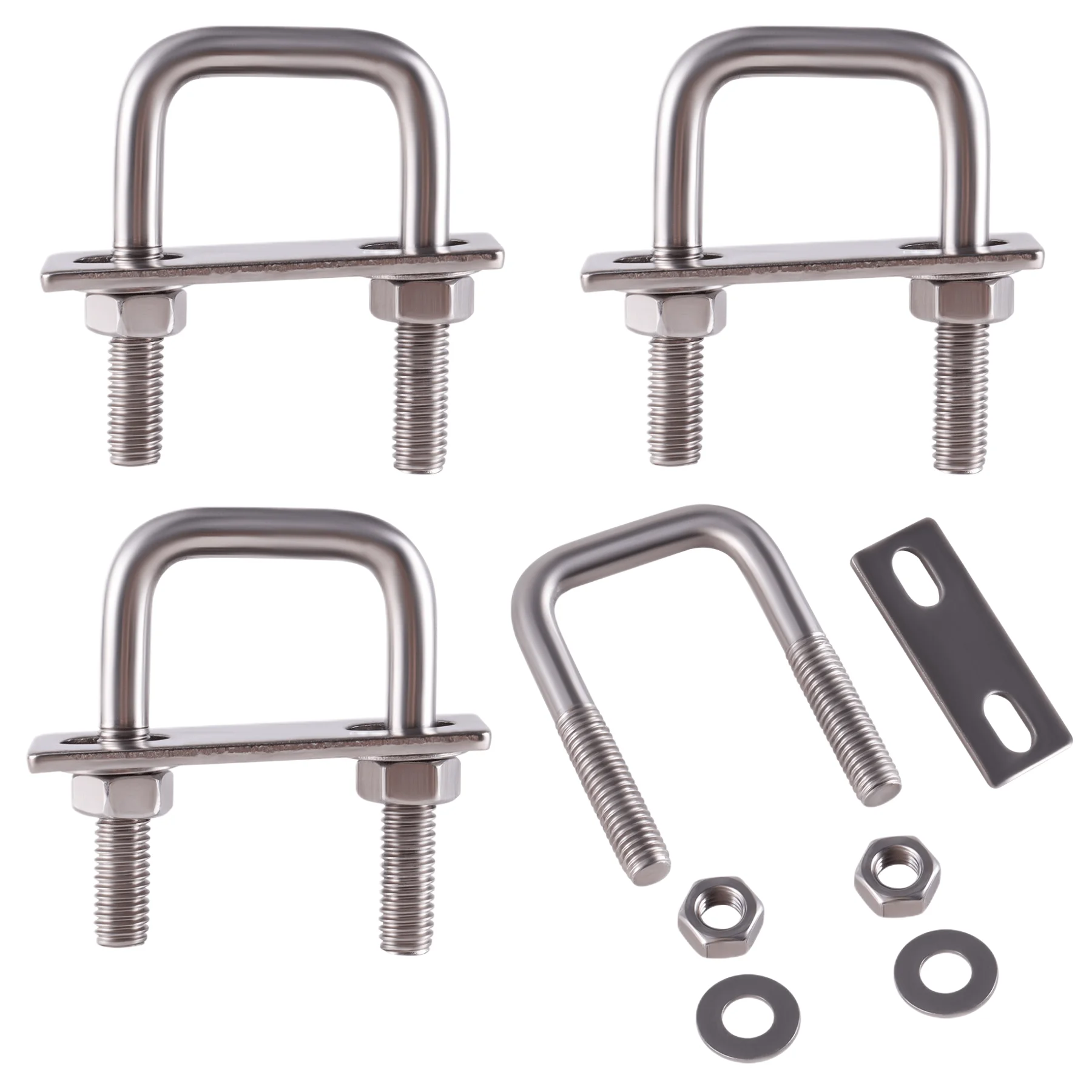 4PCS 304 Stainless Steel Square U-Bolts 30mm Inner Width M8 Right Angle U Screw Fastener Set With Washer Nut Plate