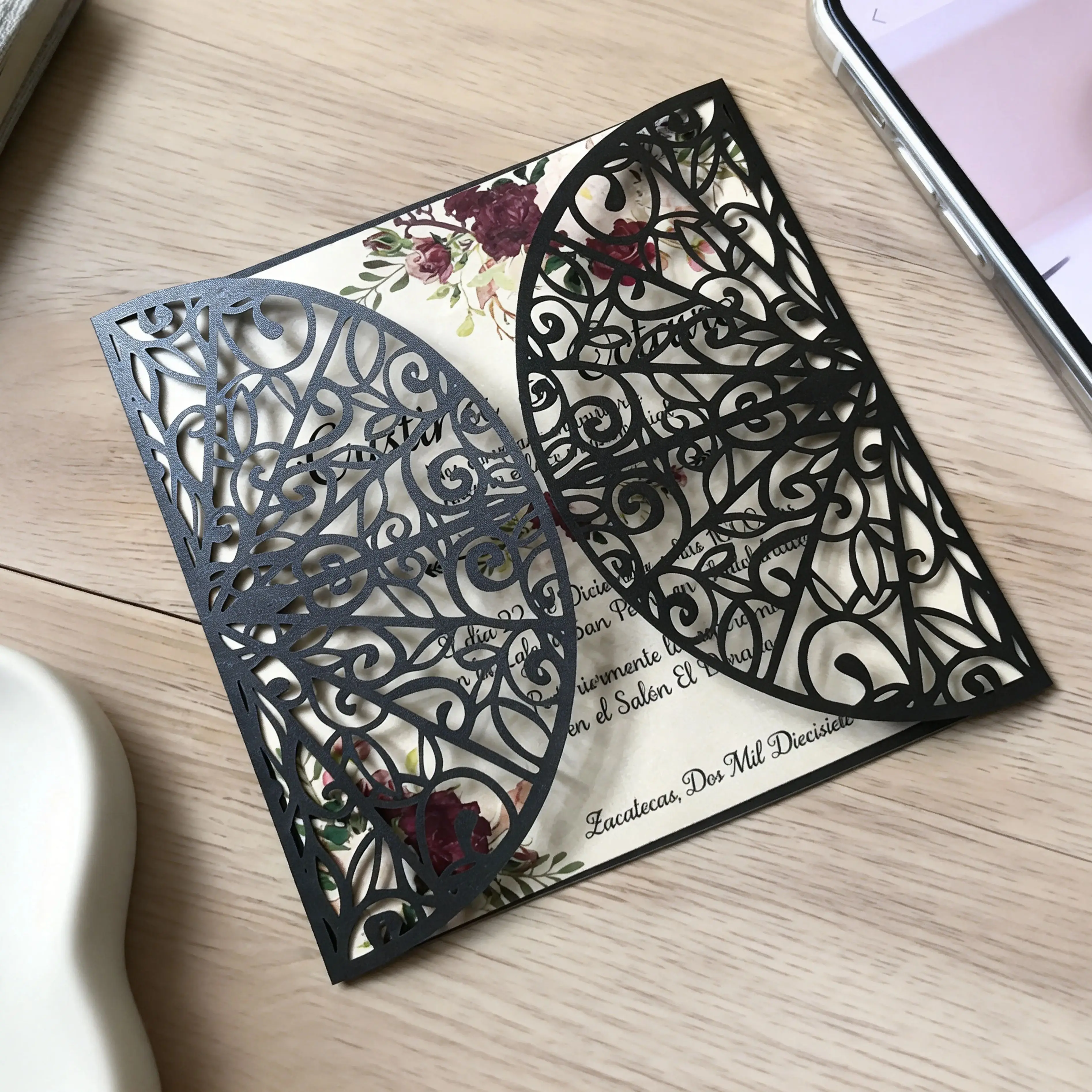 

10pcs Custom Laser Cut Wedding Invitation Cards,DIY Black Invitations Cover,Laser Cut Invite Card for Party Favor Decoration