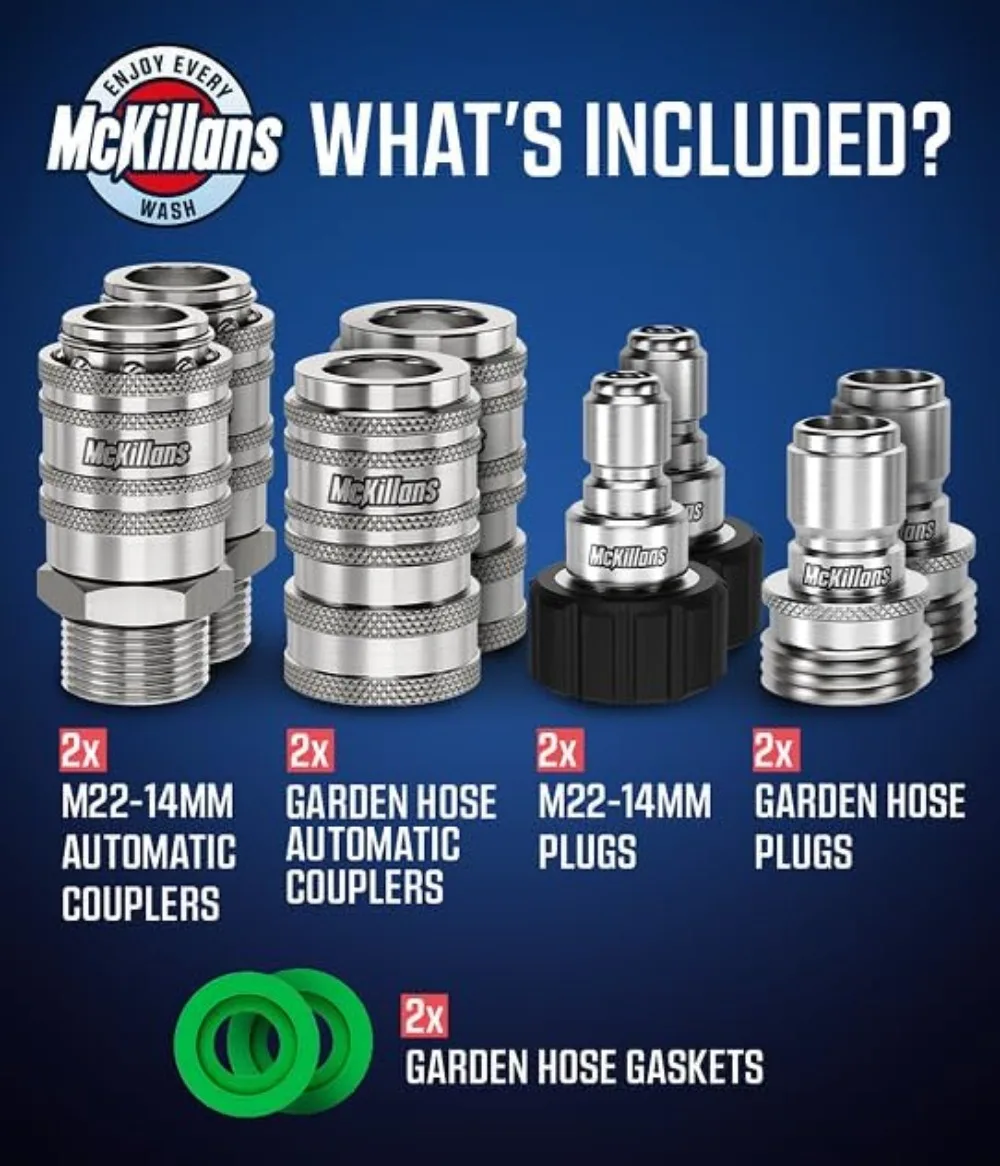 Kit di collegamento rapido per idropulitrice automatica M22-14mm 2025 - Set di adattatori per tubi flessibili in acciaio inossidabile da 8 pezzi