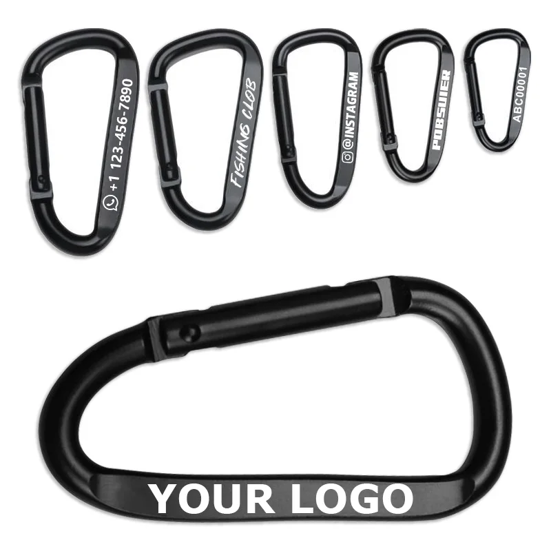 20pcs Custom Metal Carabiner Clip D Shape Spring Snap Hook Buckle Engraved Aluminum Alloy Key Ring for Camping Hiking Outdoors