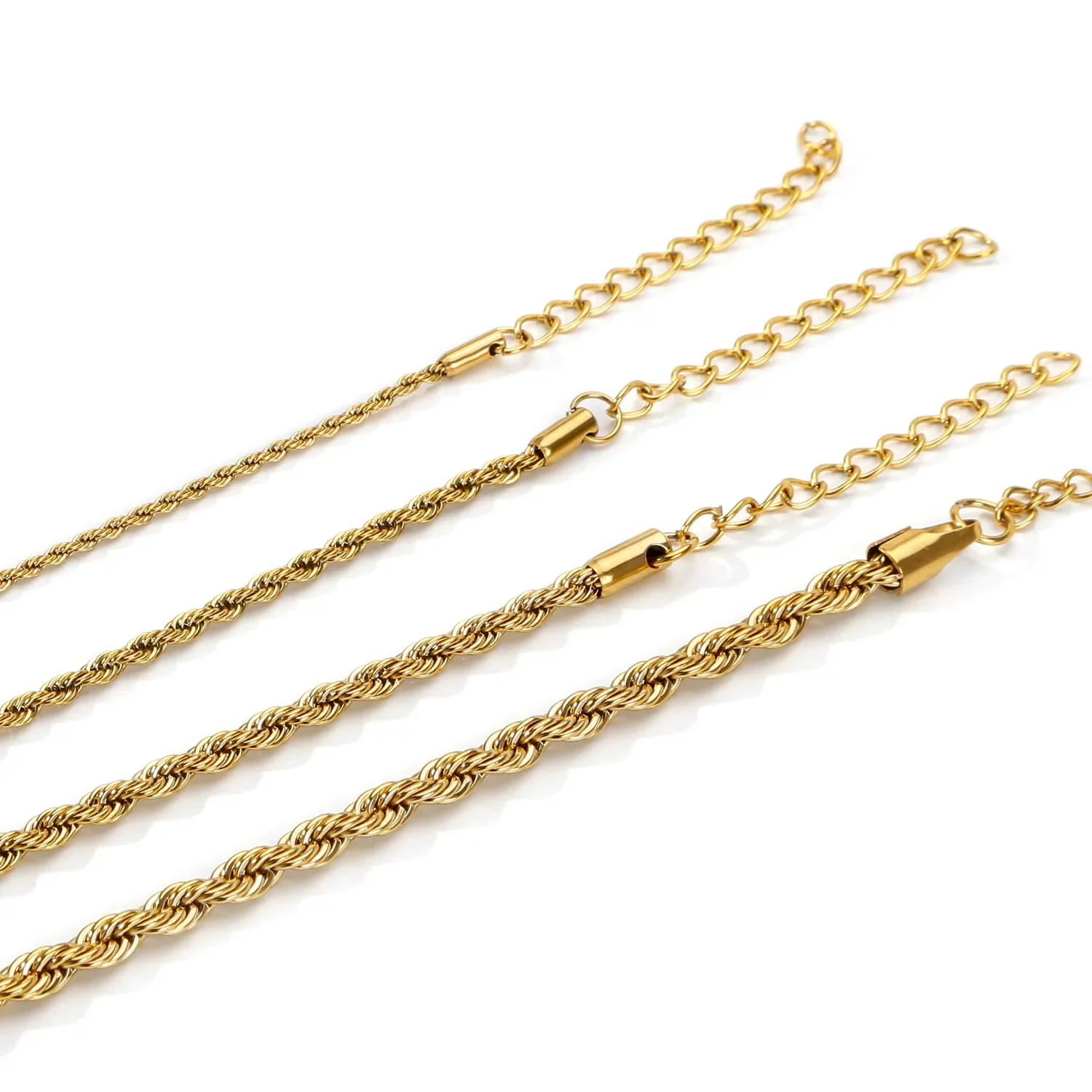 2-5 مللي متر سوار الفولاذ المقاوم للصدأ للنساء الرجال الذهب اللون تويست حبل سلسلة الإسورة مع سلسلة ممتدة مقاوم للماء مجوهرات الحفلات #4