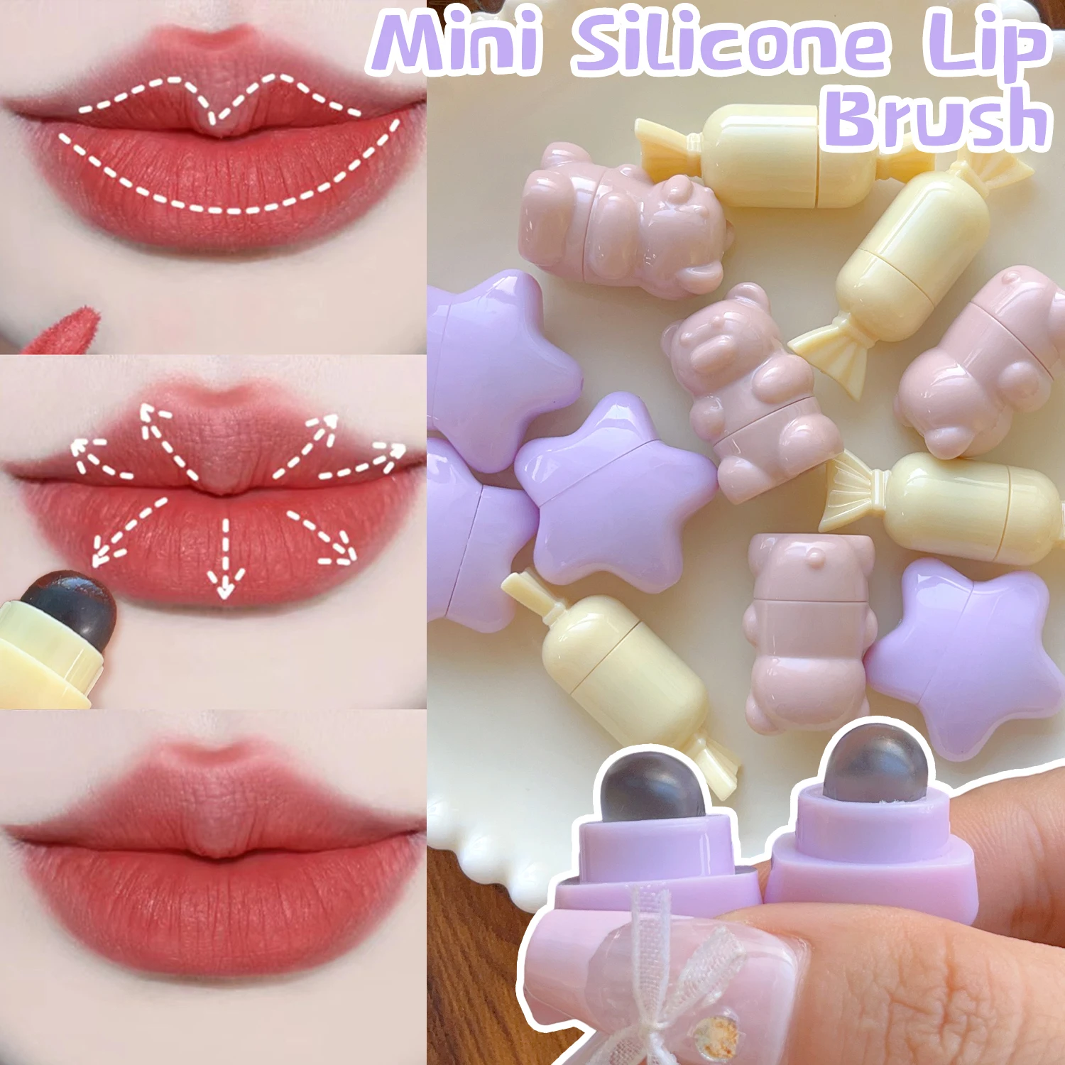 Q Soft Mini Silicone Lips Brush Cartoon Angled Concealer Brushes Lip Balm Lip Gloss Brushes Make Up Tools Multi-purpose Brush