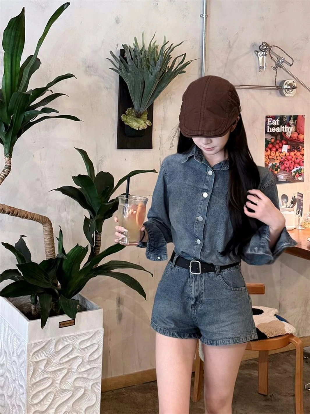 2025 Autumn New Sle Hot Girl Design Long Sve Denim Wide Leg Pants Faion Set Women's Casual Wear Comfortable Fit irt
