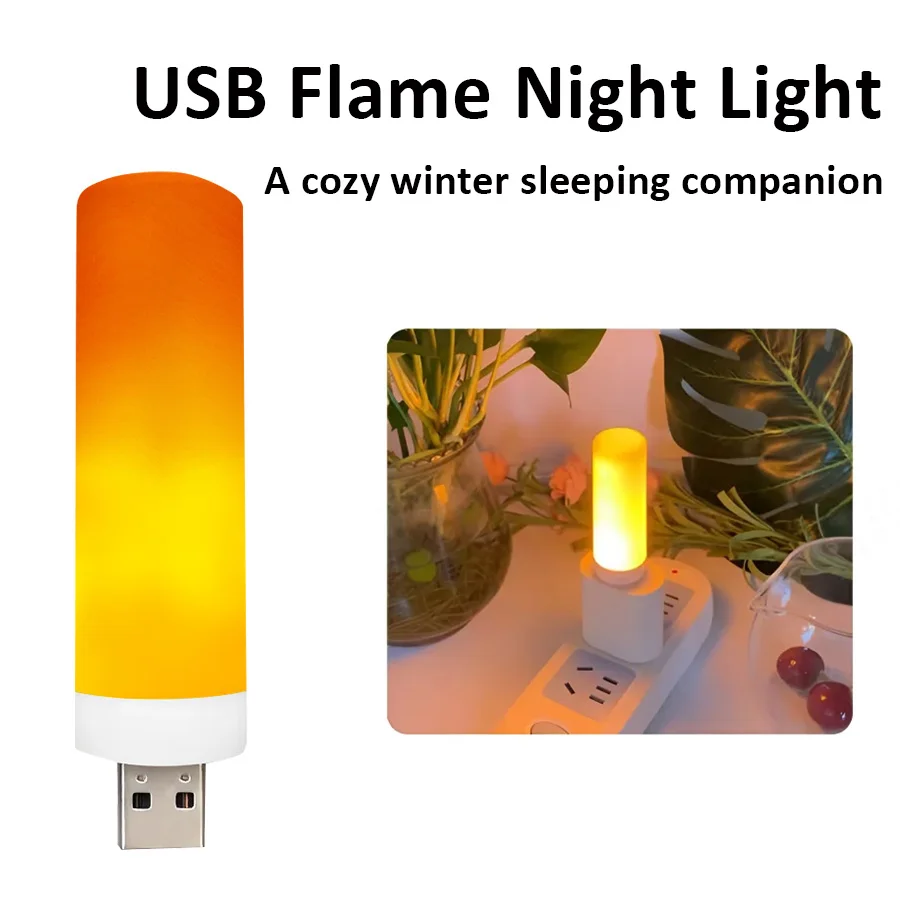 USB Mini Flame Night Light Portable LED Night Light Bedroom Children's Room Bedside Sleep Companion Halloween Decorative Light