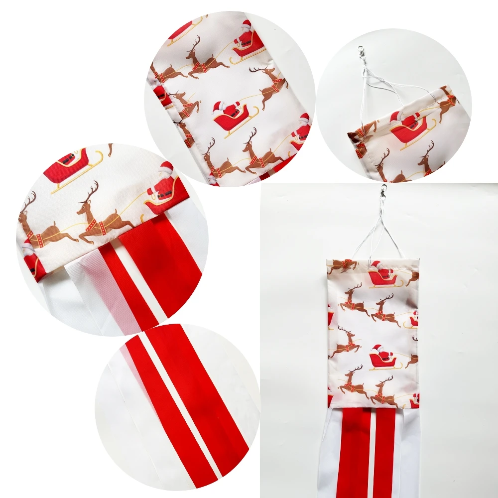 Merry Christmas Reindeer Santa Outdoor Windsock, Polyester material, Christmas Party Garden Celebration Garden Wind spinner D - view 4