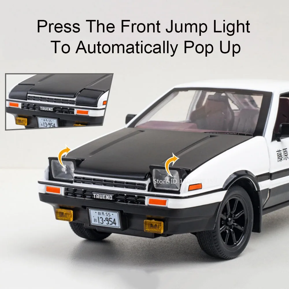 Modèle de voiture jouet AE86 RAV4, échelle 1:24, jouets miniatures en alliage moulé sous pression, son et lumière, porte ouverte, modèles de véhicules rétractables, cadeaux pour enfants