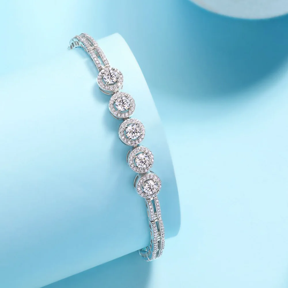 الصفاء 5.47ct D اللون VVS مويسانيتي سوار للتنس للنساء رجل S925 فضة سلسلة اليد مطلي 18K هدية للذكرى السنوية