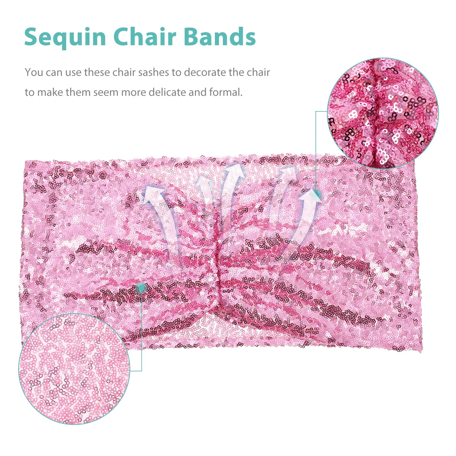 

10 Pink Elastic Sequin Chair Sashes Decorative Wedding Banquet Bows Home Party Chairs Sofa Cover Polyester Material