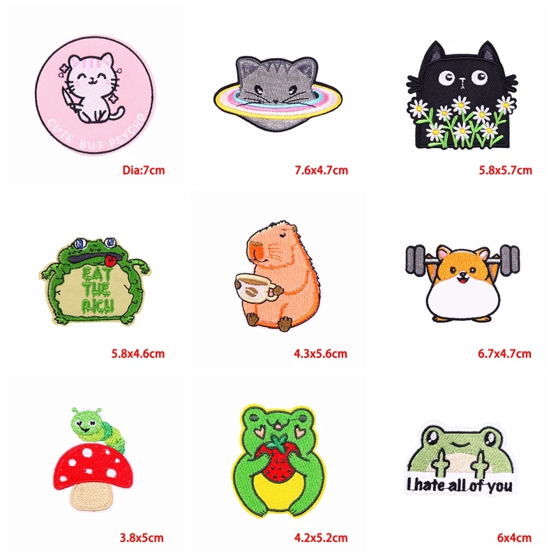 5PCS Corgi Cat Frog Dinosaur Embroidered Patch Iron On Patches For Clothing Thermoadhesive Patches DIY Cartoon Animal Patches