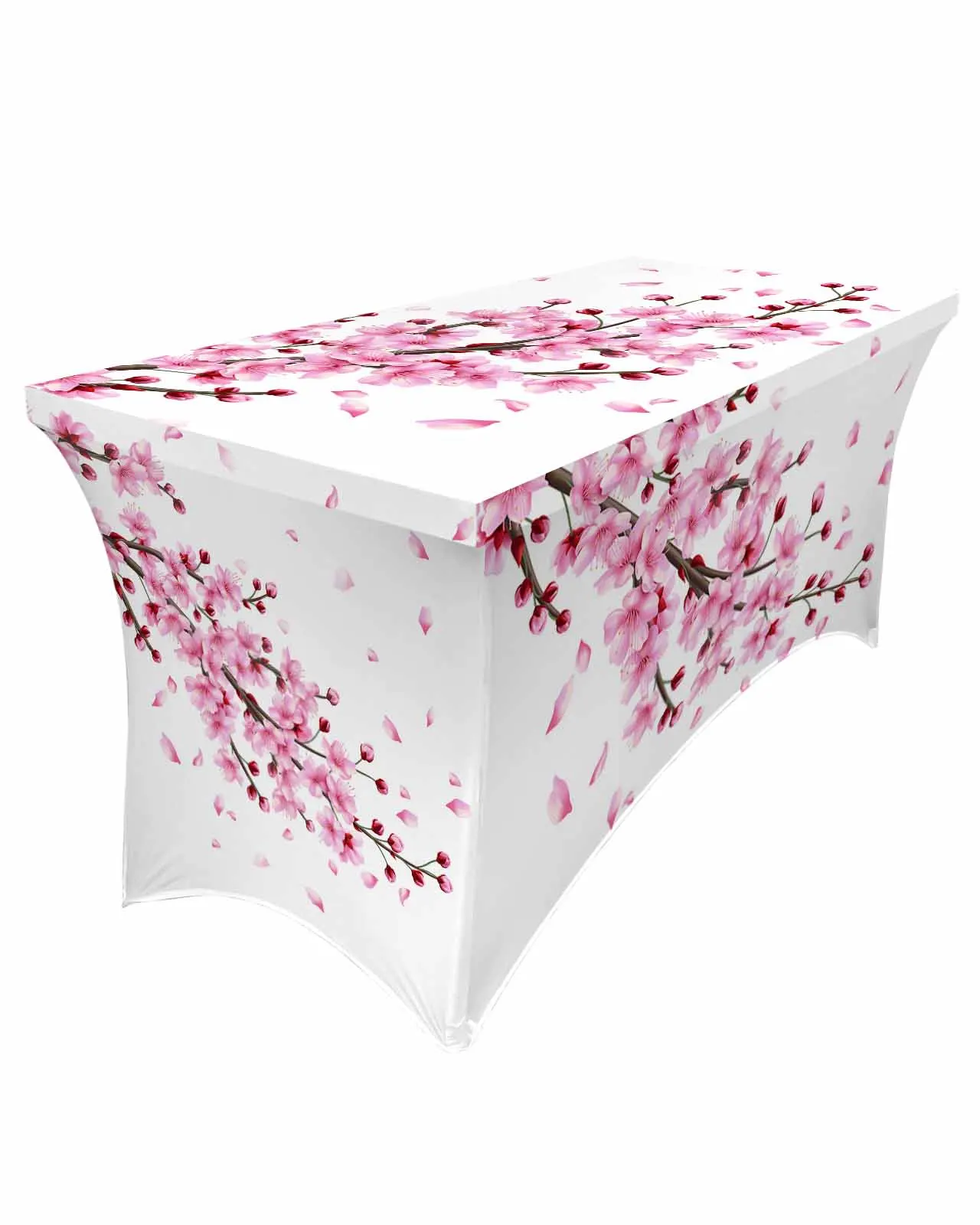 

Spring Cherry Blossom Branch Pink Flower Rectangular Elastic Table Skirt Wedding Table Cover Kitchen Dining Table Tablecloth