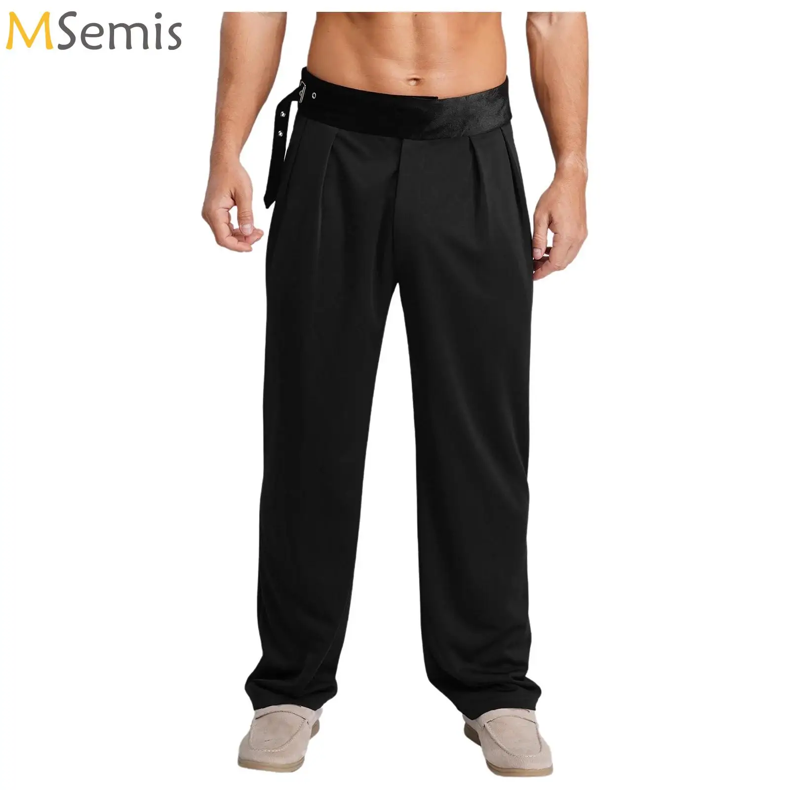 남성 라틴 댄스 바지 조절 가능한 벨벳 허리밴드 주름 바지 재즈 룸바 탱고 살사 볼룸 공연 대회용