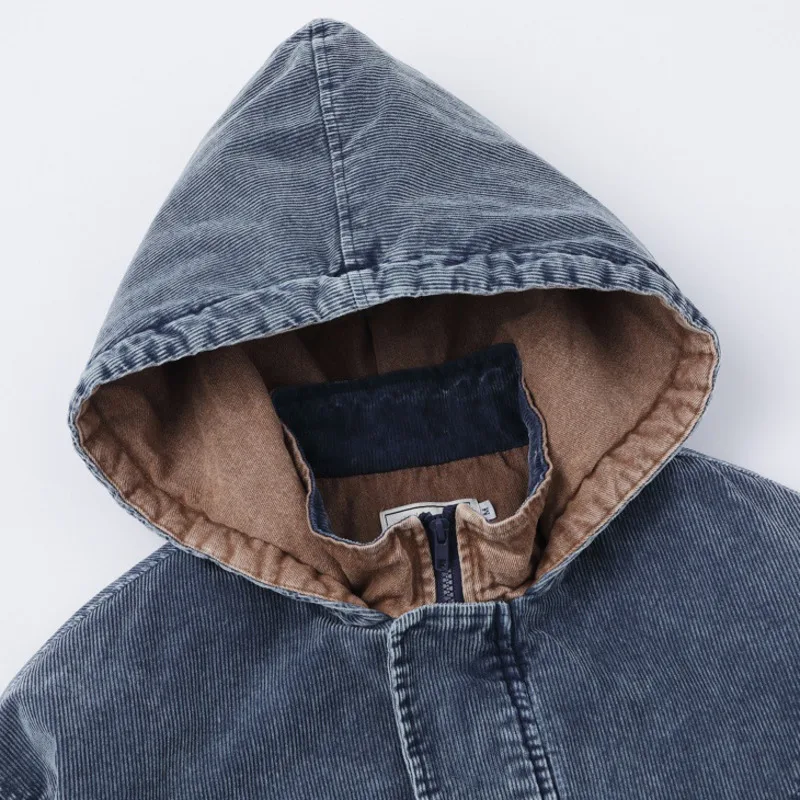 HKSH Otoño Invierno nuevos hombres marea Vintage pana acolchada chaqueta con capucha diseño sentido deconstruido Casual Ins abrigo de algodón HK16323