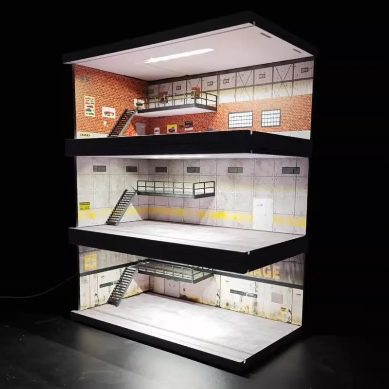 

1/64 Scene Diorama Vintage Warehouse Double-Decker Parking Garage Model Car Storage Box
