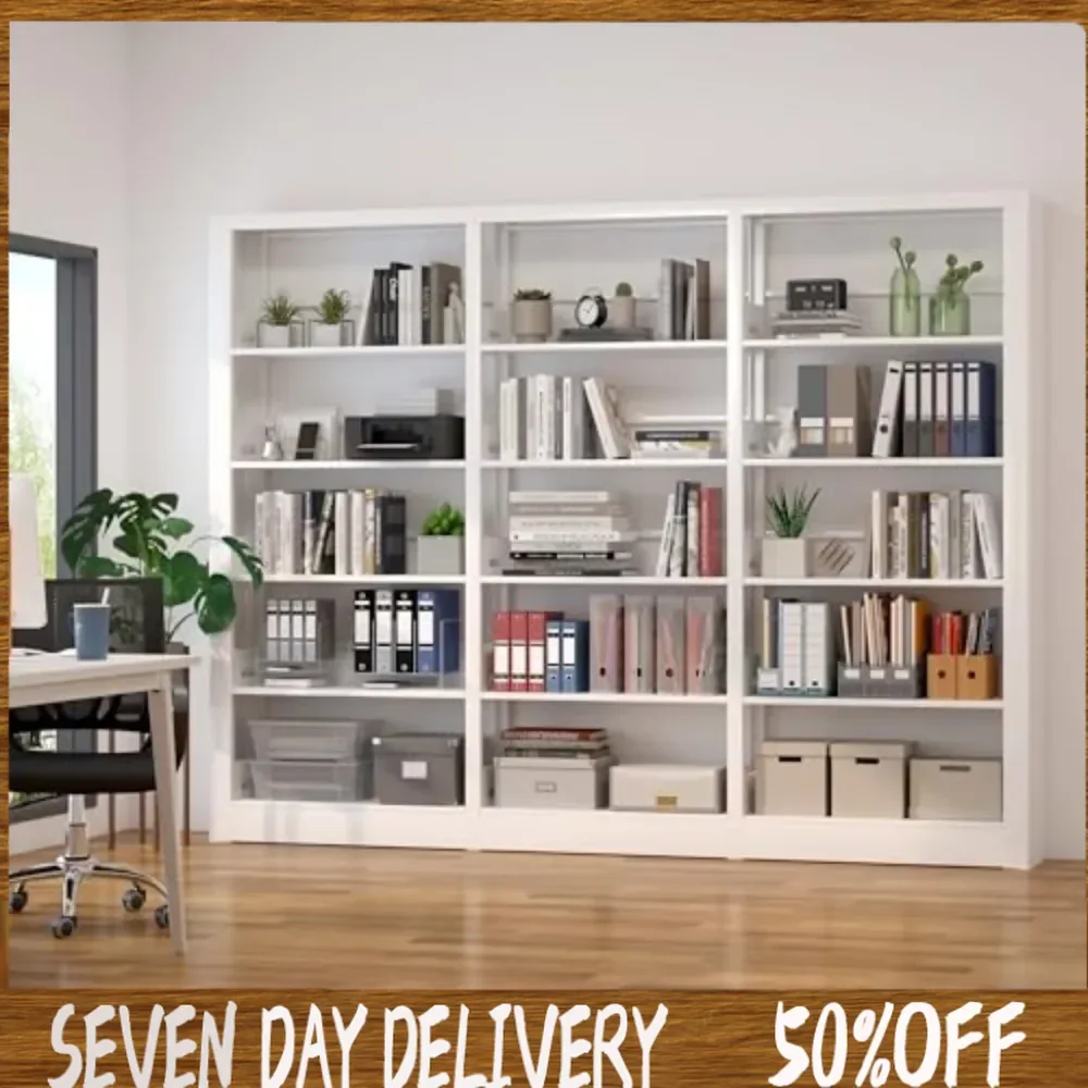 

Library-5-Tier Bookshelf, Black Bookcase with Adjustable Storage Shelves, Freestanding Bookcases and Bookshelves-White