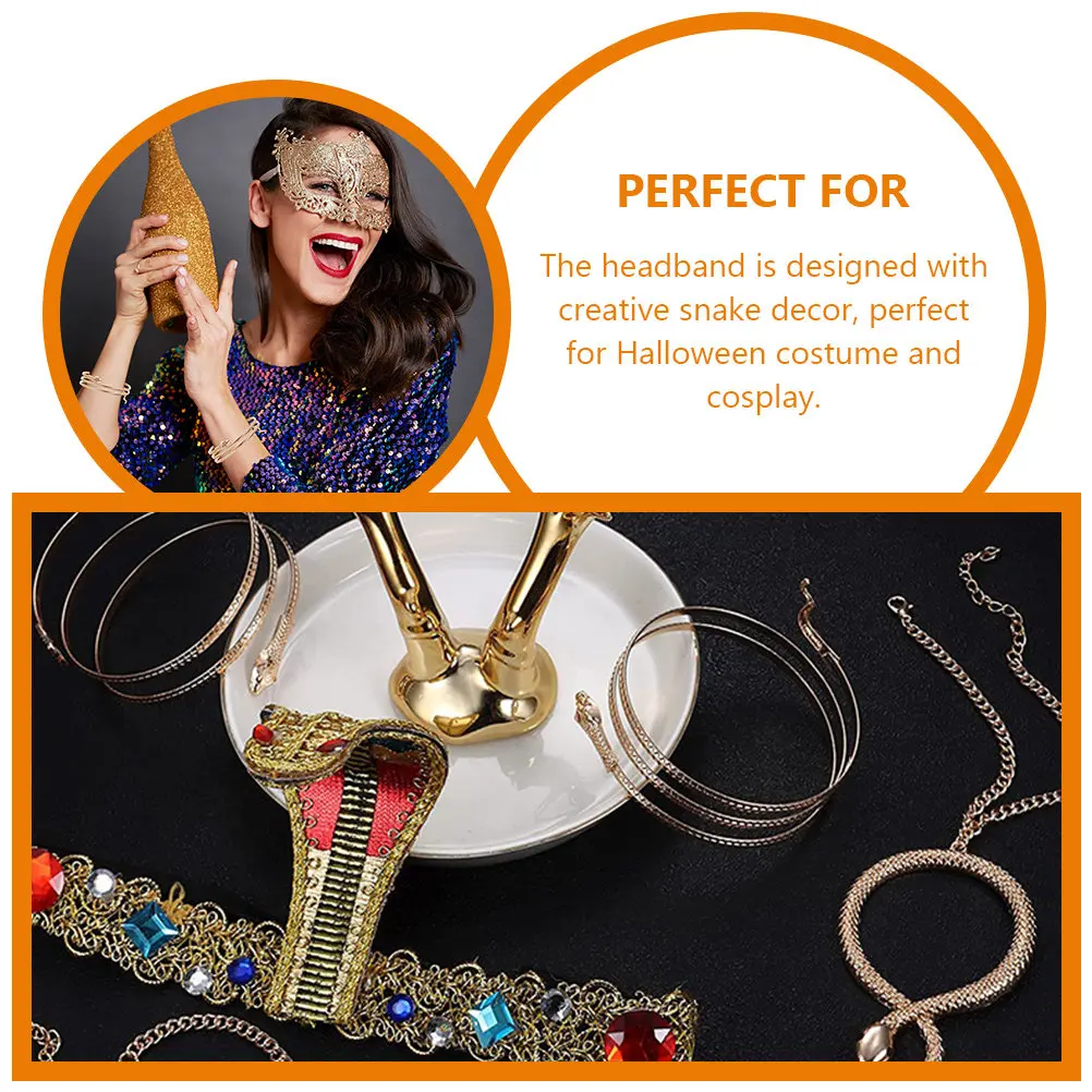 1Set Egyptische Stijl Slang Haarband Props Kostuum Hoofdtooi met Armbanden voor Halloween Party Cosplay Accessoire Vrouwen Decor