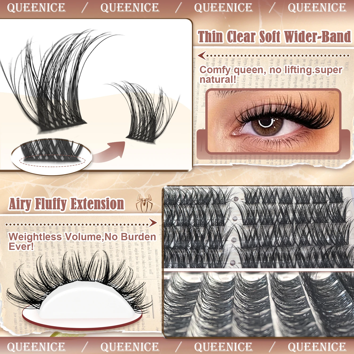 QUEENICE DIY Wimpernverlängerung 8-14mm Gemischte Längen Segmentierte Wimpern Bündel-Wimpern – Detail 5
