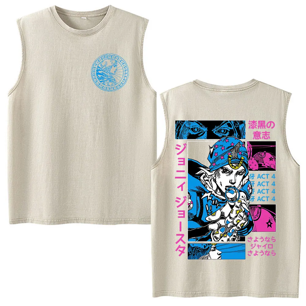 Anime Jojo Bizarre Adventure Kira Yoshikage Killer Queen Vintage Washed Tank Tops Men's Women Clothing Sleeveless Vest T-shirts view 4