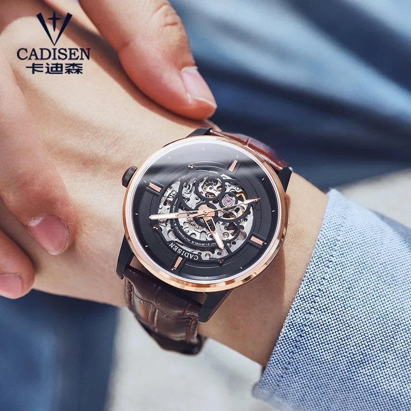 CADISEN Watch Men Japan MIYOTA 8N24 Automatic Mechanical Luxury Men Watches Sapphire Skeleton hollowing out Clock C8161G