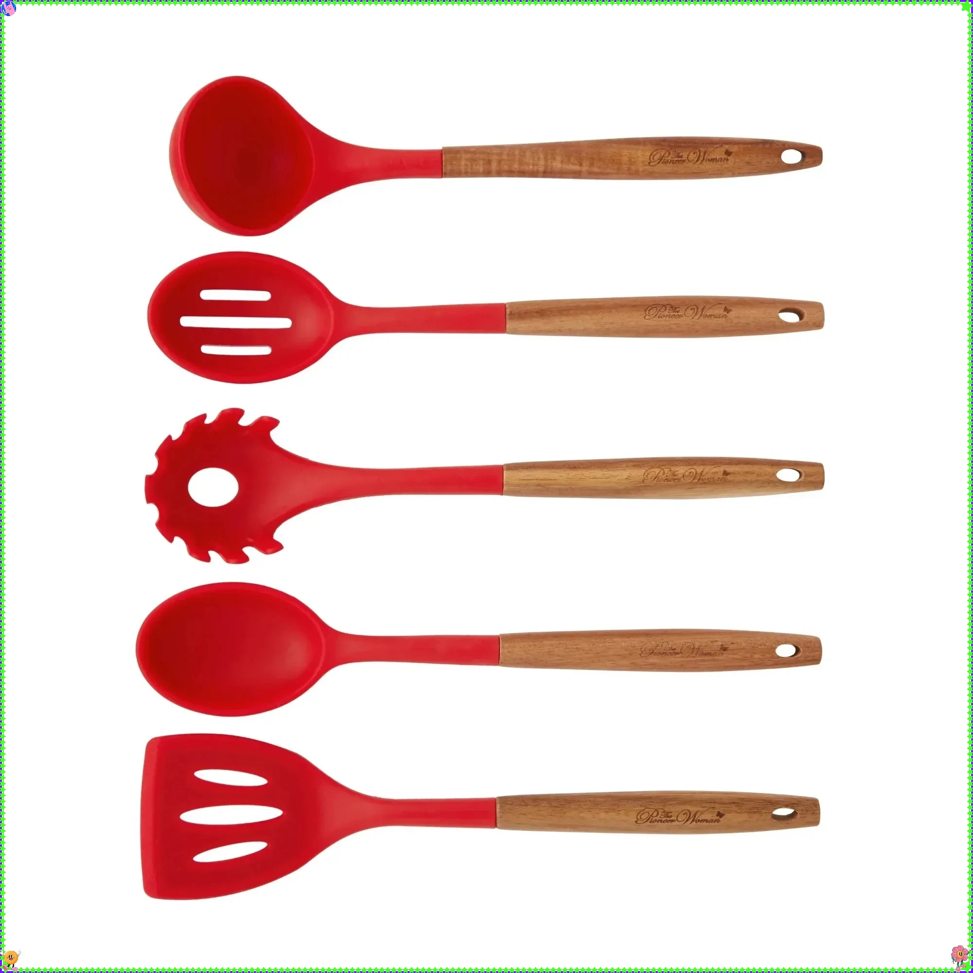 

10-Piece Silicone and Wood Handle Kitchen Cooking Utensils Set, Red