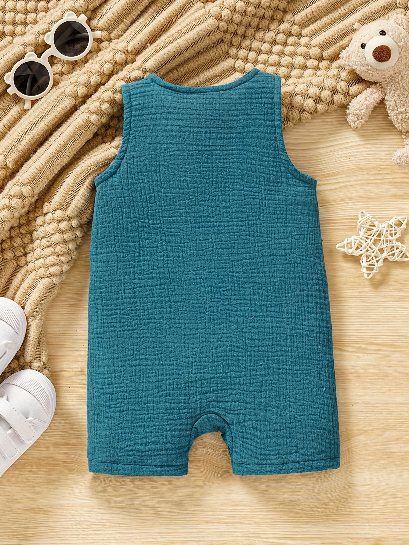 Baby\'s Comfy Cotton Button Front Bodysuit, Casual Solid Color Sleeveless Romper, Toddler & Infant Boy\'s Clothing