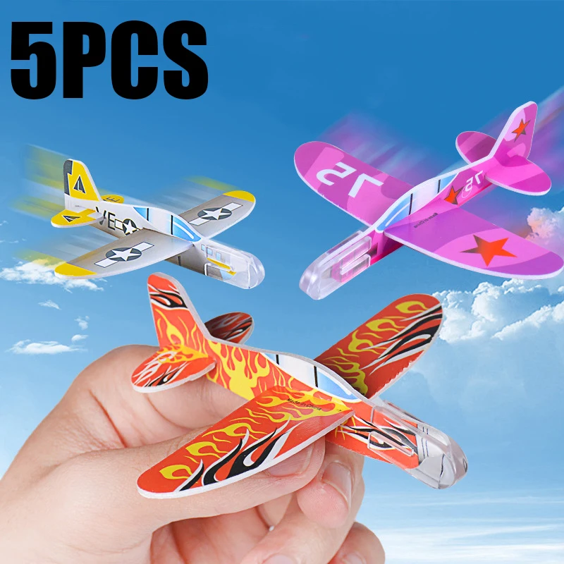 5Pcs Outdoor Launch Fighter Toy Mini DIY Hand Throw Flying Glider Planes Kids Game Props Foam Airplane Party Favors Gift