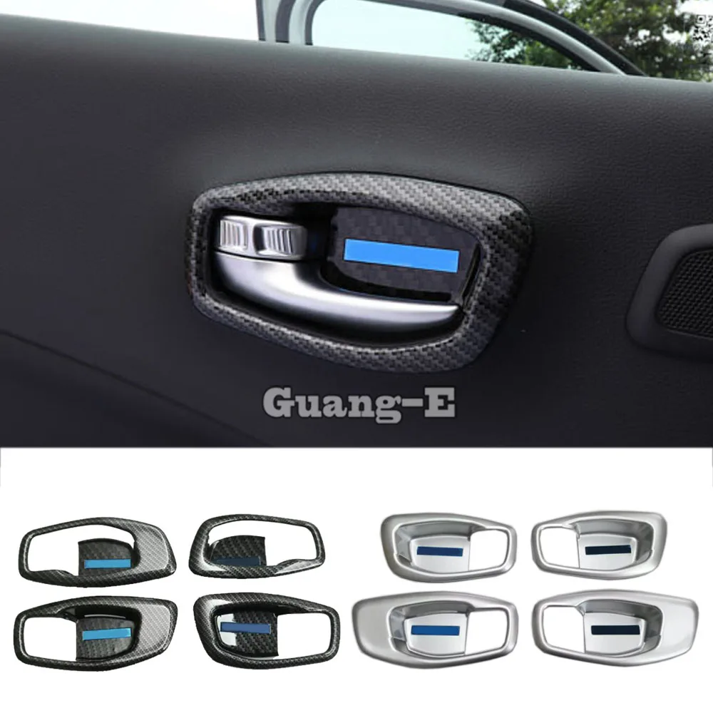 

For Jeep Compass 2017 2018 2019 2020 2021 Car Styling ABS Silver/Carbon Cover Stick Trim Door Inner Handle Bowl Frame Lamp 4pcs