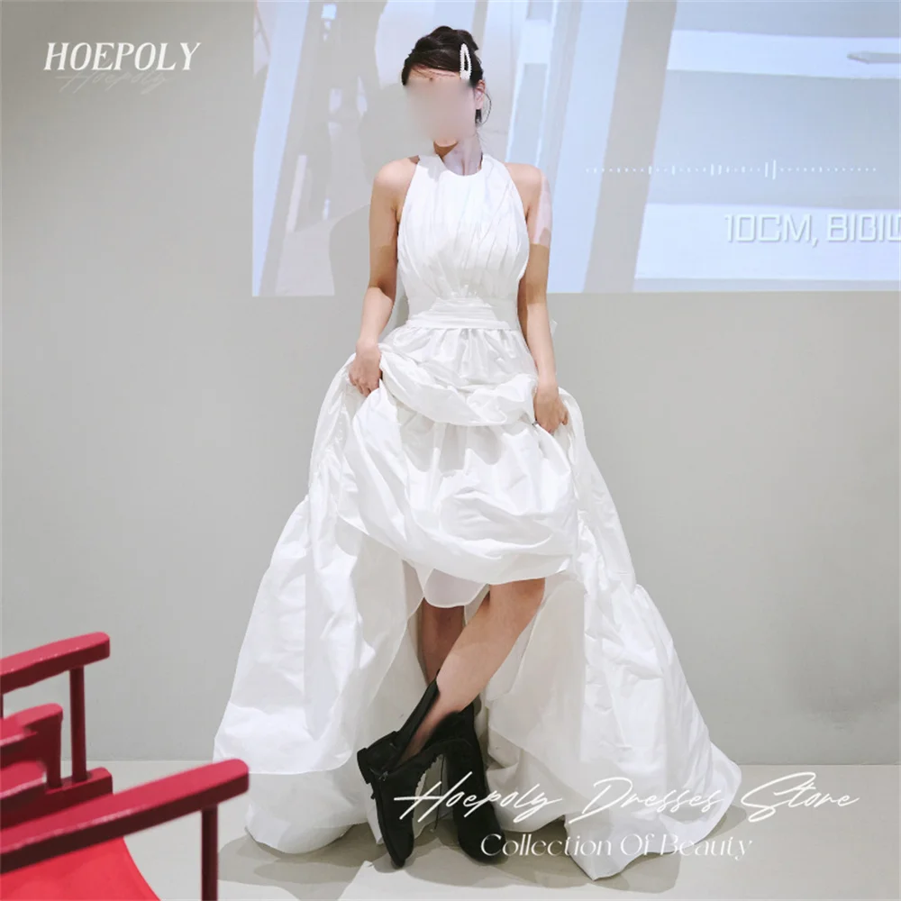 

Hoepoly Formal White O Neck Sleeve Pleat A Line Long Evening Dress Backless Floor Length Sweep Train Classy Prom Gown For Woman