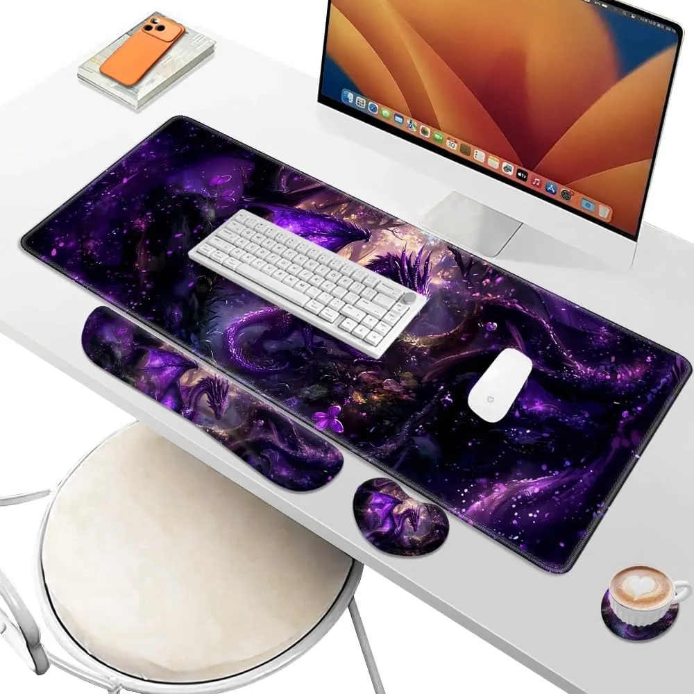 Anime Dragon Large Desk Pad with Keyboard & Mouse Wrist Rest, Non-Slip Office Mat 31.5x11.8in - view 6