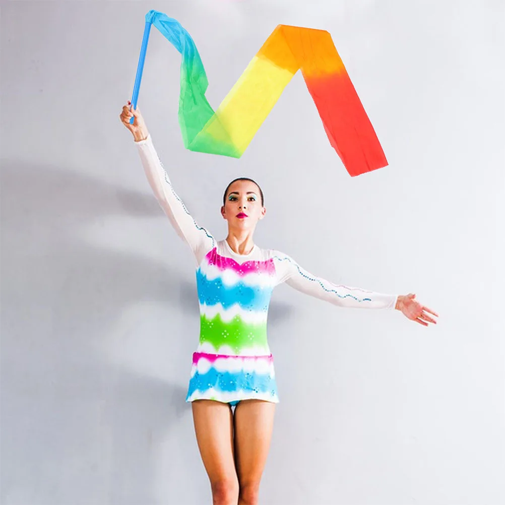 

2Pcs Children's Dance Ribbons Colorful Rhythmic Gymnastics Twirling Sticks Streamers Non-Slip Handles Kids Performance Props