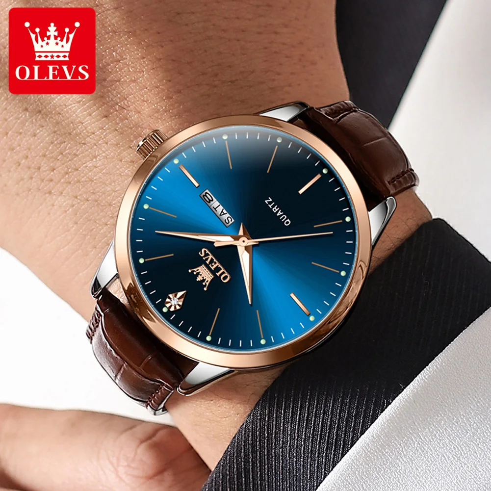 OLEVS Original Men Watches Business Luminous Waterproof Calendar Week Quartz Watch for Male Fashion Trend Brand Clock Wristwatch