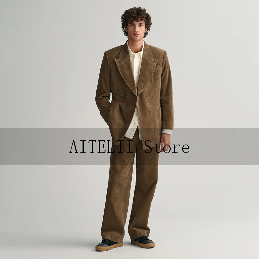 

Деловой костюм для мужчин, роскошный мужской вельветовый костюм из двух предметов с большими лацканами, модные костюмы, мужские костюмы, комплектные элегантные мужские костюмы