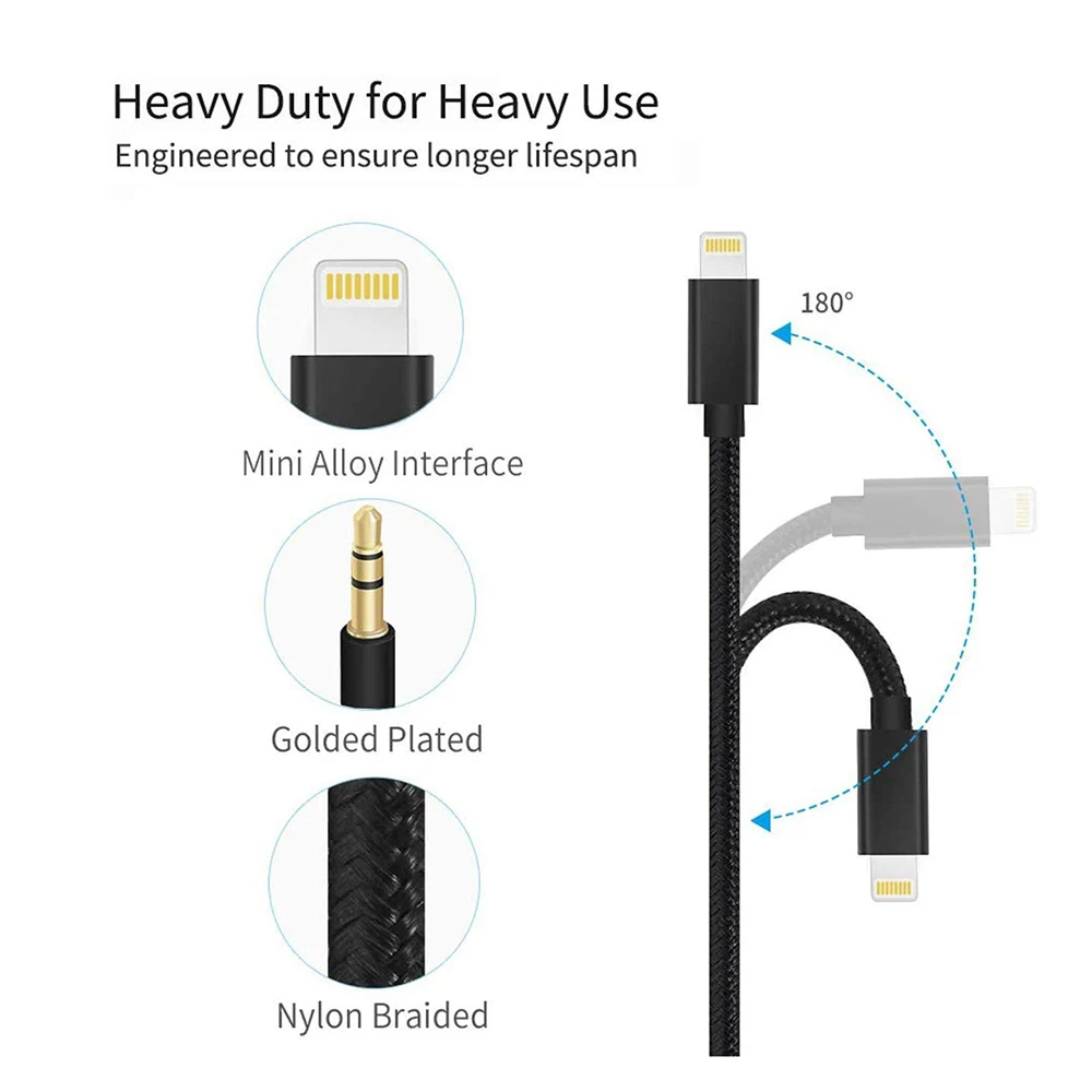 Cabo do carro AUX para iPhone, cabo de áudio para iPhone 13 Pro-8 Plus, 3,5mm, áudio Premium, carro Stereos