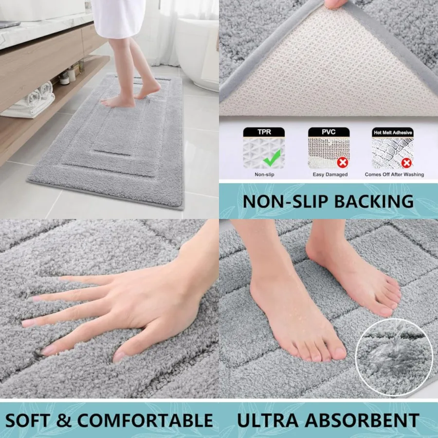 

Bathroom Rugs,,Soft and Absorbent Microfiber Bath Rugs, Non-Slip Shaggy Shower Carpet, Machine Wash Dry Bath Mats for Bathroom