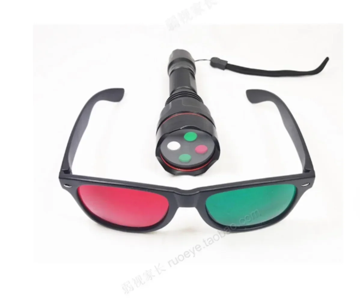 Red Green Glasses Flashlight Ophthalmic Tester with Nice Storage Cases Portable 4 Dot Test Light  Strabismus Amblyopia Optometry