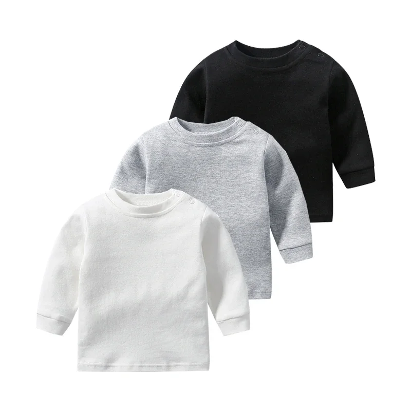 Four Seasons New Baby Long Sleeve T Shirts Infant Boy Cotton Bottoming Shirts Solid Toddler Girls/Boys Soft T Shirts Kids Tee