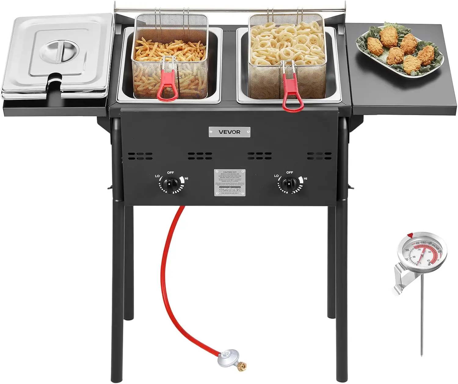 Outdoor Propane Deep Fryer, Double Burners Commercial Fryer, 16 Qt Stainless Steel Cooker with Removable Baskets & Lids & Tanks,