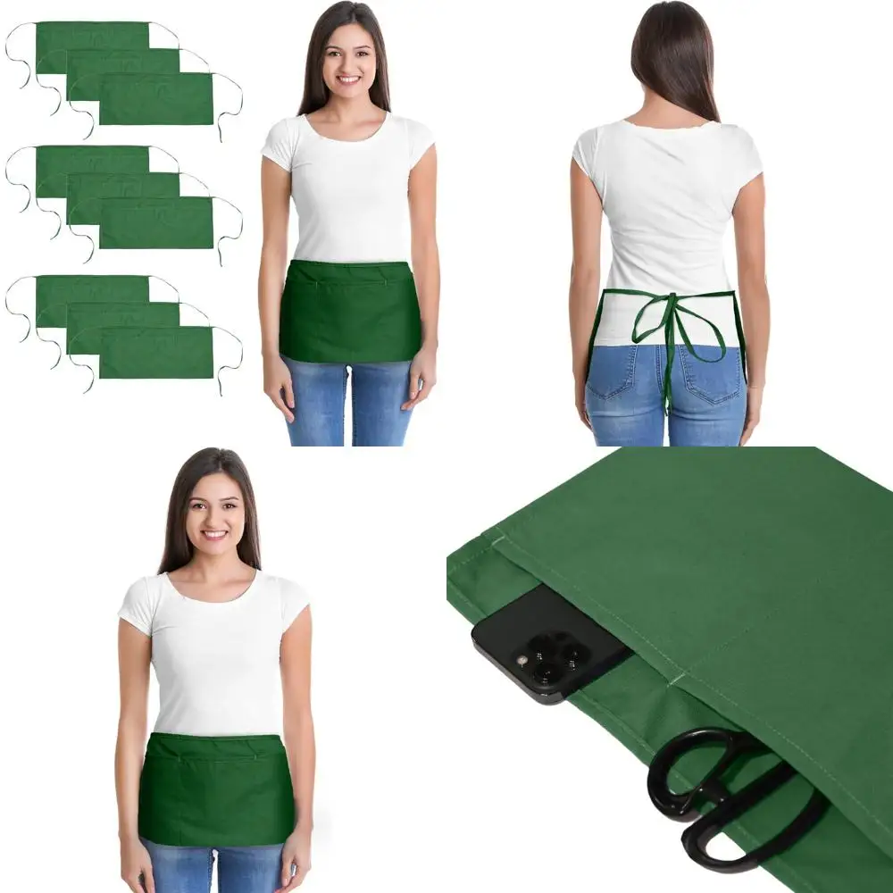 

10-Pack Green Poly Cotton Bib Waist Aprons for Commercial and Home Kitchen Use