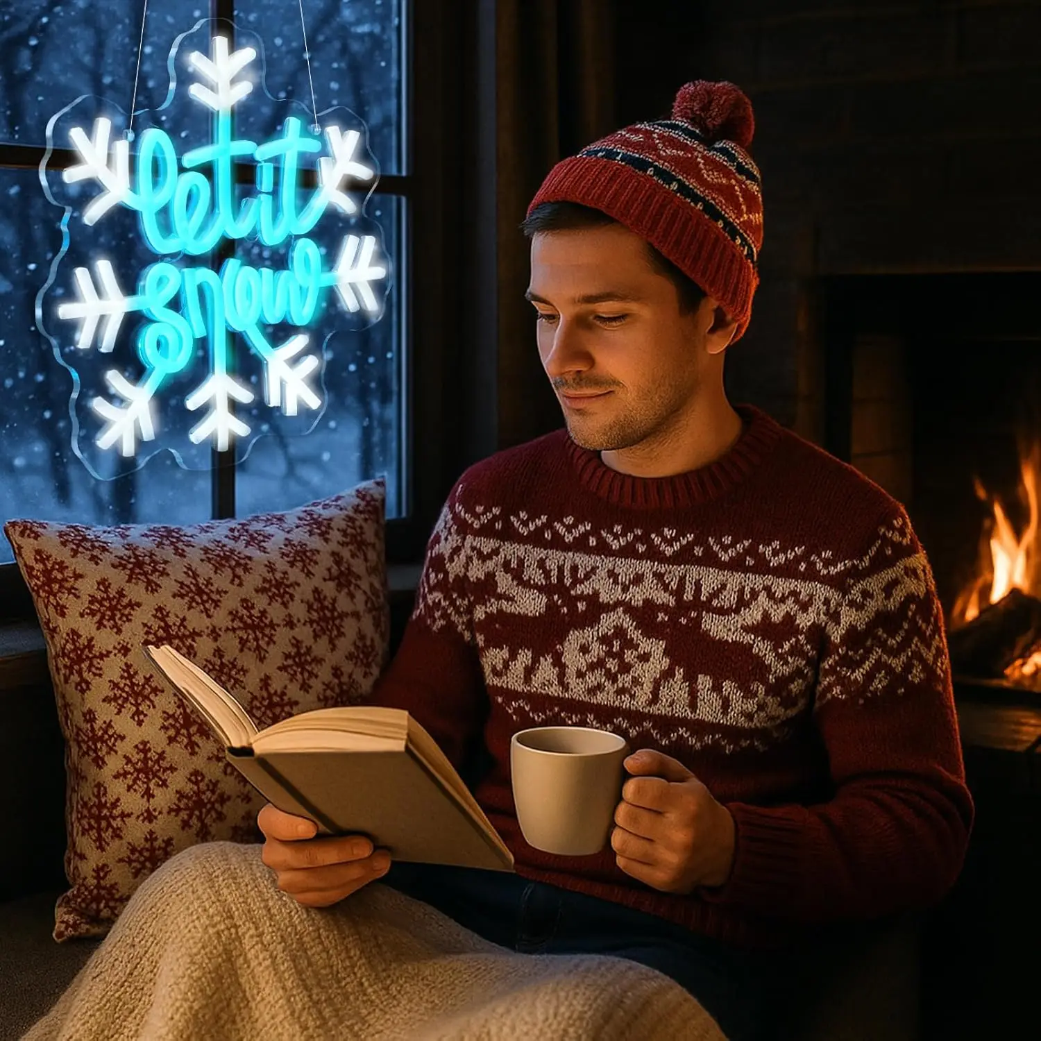 Christmas Snowflake LED Neon Sign Window Snowflake Light Decoration USB Dimmable Christmas Party Neon Light Xmas Party Gift