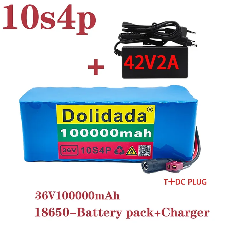 

100% original 36V battery 10S4P 100Ah 18650 battery pack high-power battery 42V for electric bicycle BMS+42V2A charger