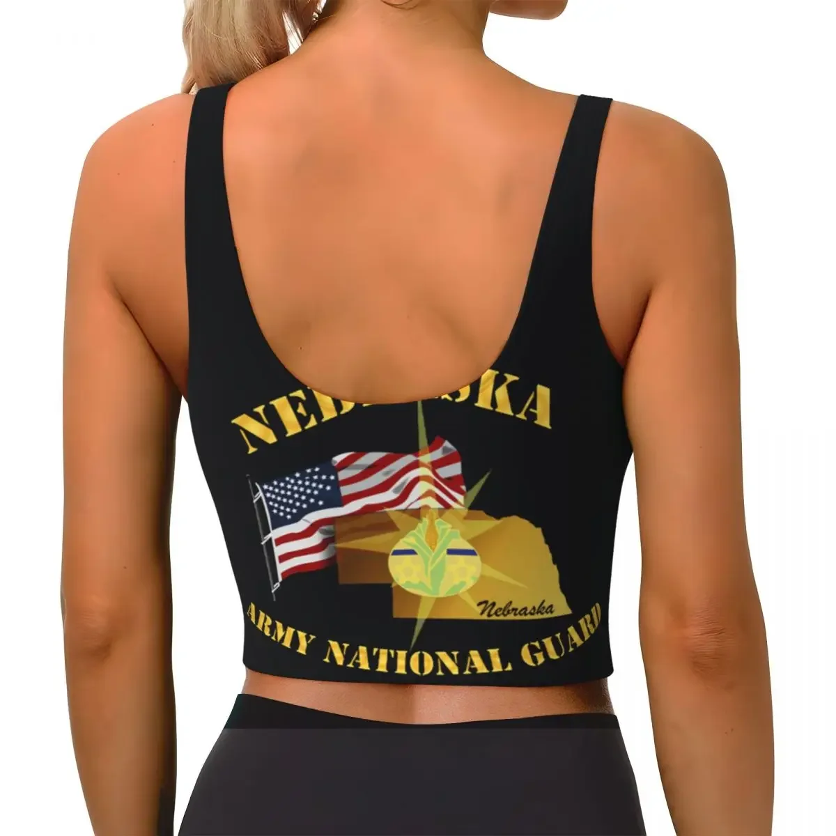 Custom Nebraska Army National Guard Arny W Flag Women Sports Bra High Impact Vest Gym Workout Yoga Crop Tank Tops