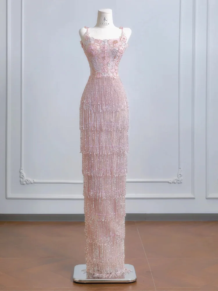 

Новое вечернее платье 2026 года с богатой отделкой для помолвки и банкета, модное, с завышенной талией, приталенное, миди-длина