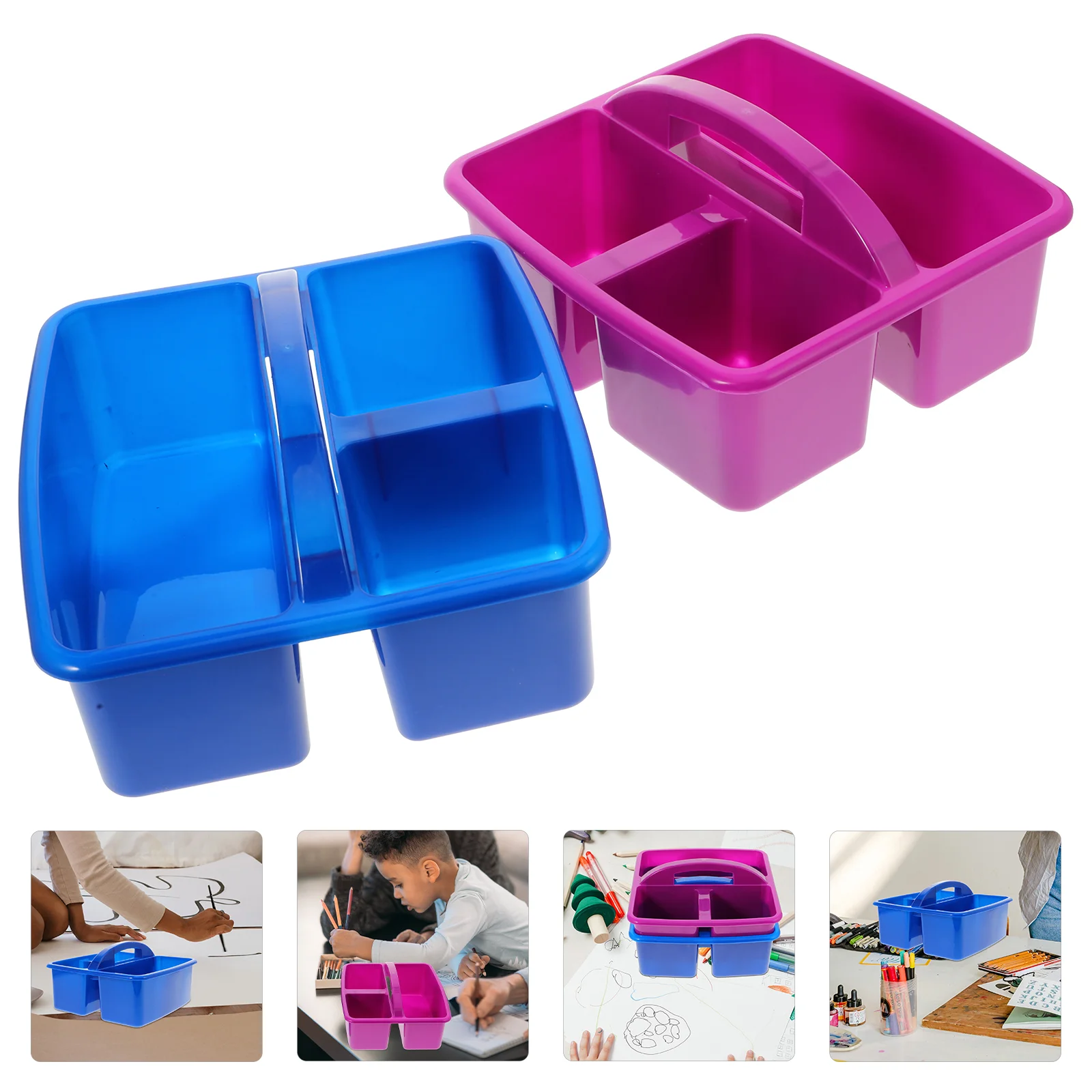 2 Pcs Storage Box Accessory Student Tool Organizer Drawing Brush Holder Paint Grid and Pen Plastic Portable Basket