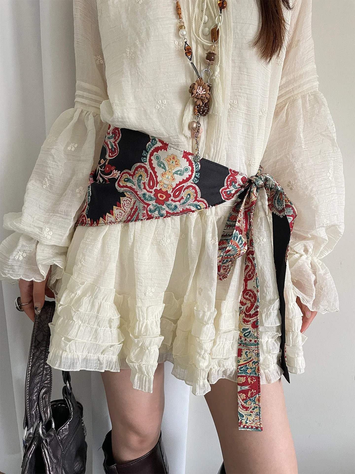 Bohème Retro Ethnic Style Triangle Skirt Women's Design Sense Printed Waist Belt With Skirt Jeans Wide Belt