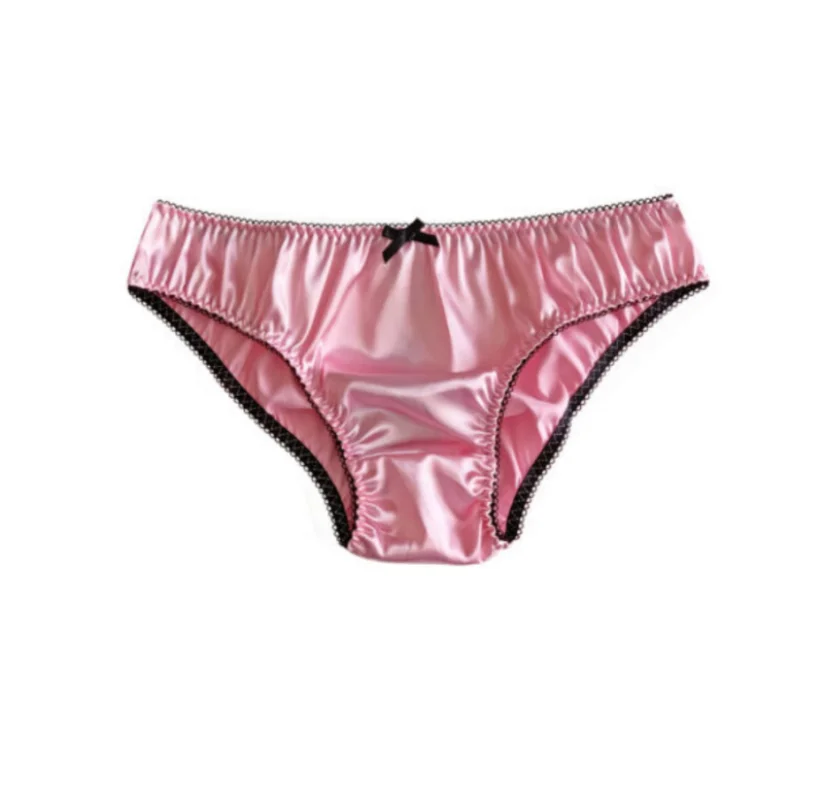 Pink Satin Elastic Pleats Elastic Waistline Bow Embellishment Sexy Triangle Shorts Adult Fetishism Multi-color