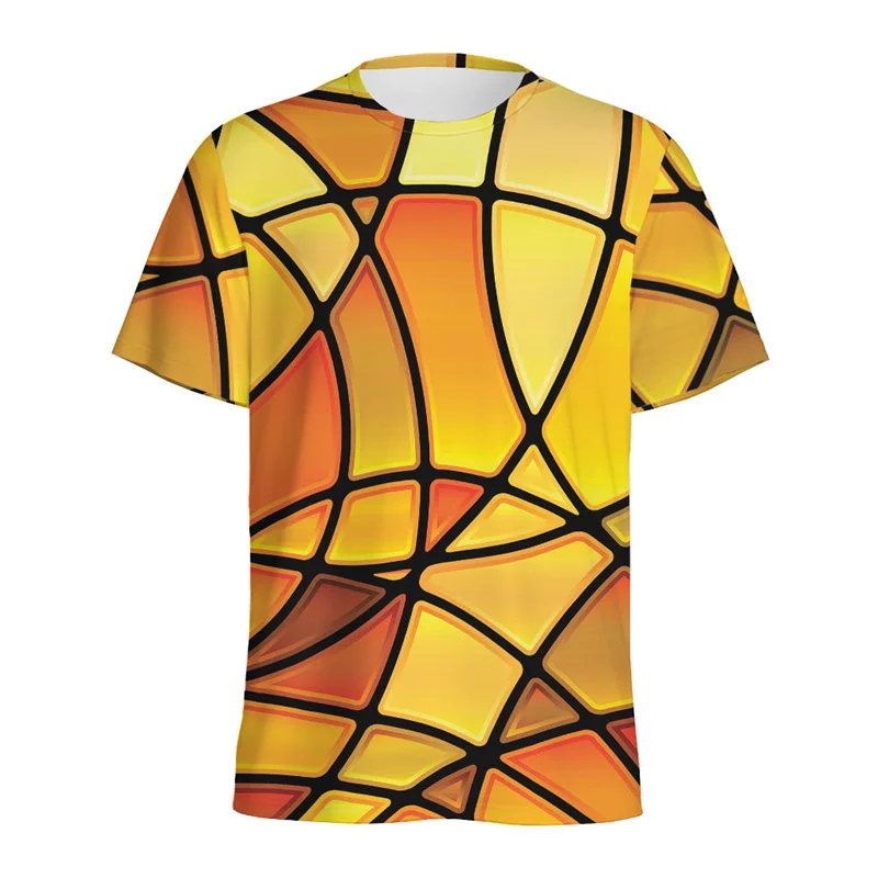 Colorful Stained Glass Pattern T Shirts Men Retro 3D Printed Geometric T-shirt Tops Women Short Sleeves Summer Street Tee Shirt