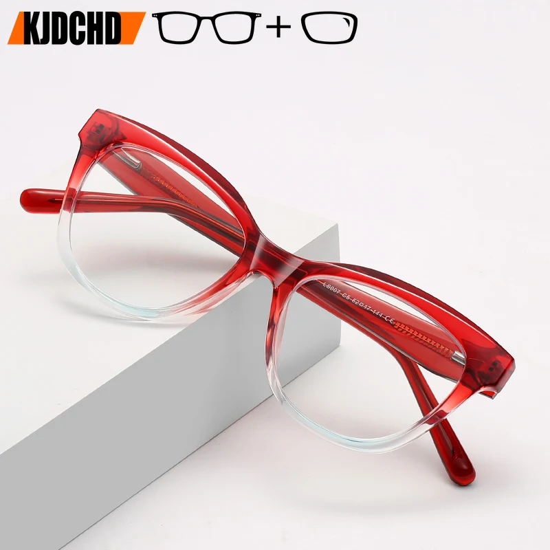 

KJDCHD женские квадратные прогрессивные очки по рецепту по индивидуальному заказу сверхлегкие TR90 фотохромные оптические очки для близорукости с бабочкой