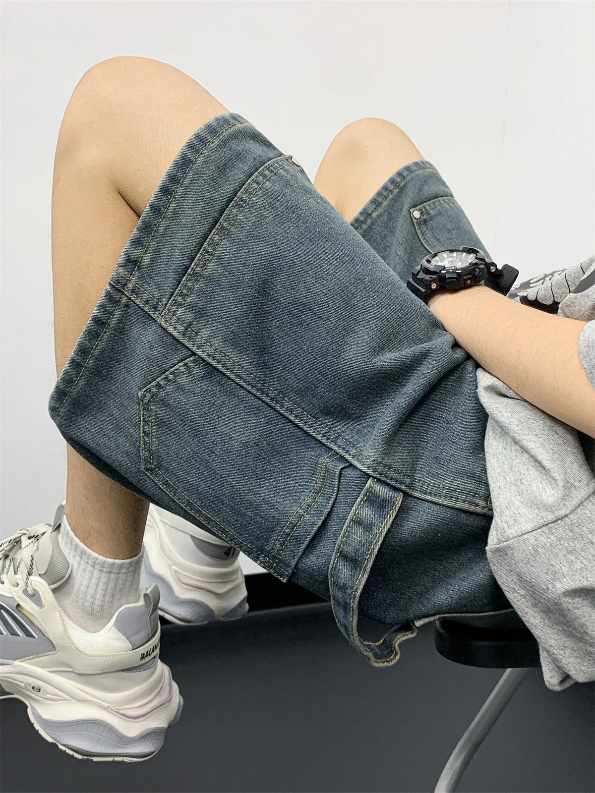 

Summer New Men's Workwear orts Casual Straight Loose Five-Quarter Denim Pants Versatile Youth Faion Knee-Length Leisure